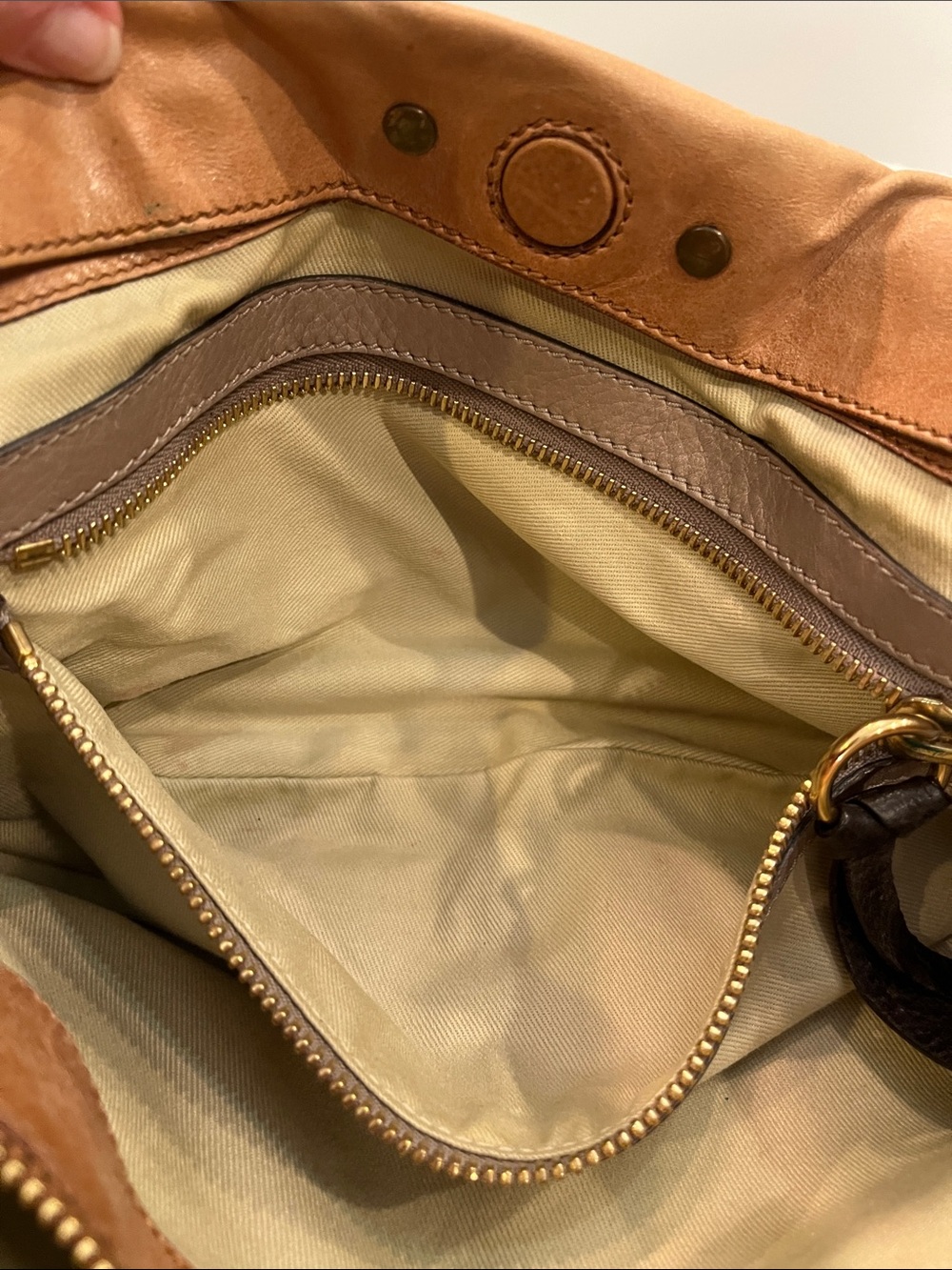 Chloe Leather Camel Shoulder Bag with Double Buckle Detail. Made in Italy. Roomy - Picture 12 of 16